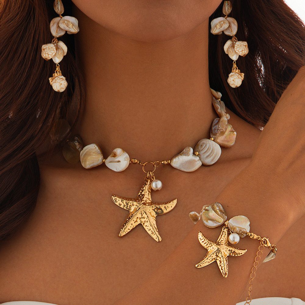 Classic Conch Pendant Necklace For Women Bohemian Starfish Beaded Choker Necklace Summer Beach Neck Fashion Jewelry - Image 2