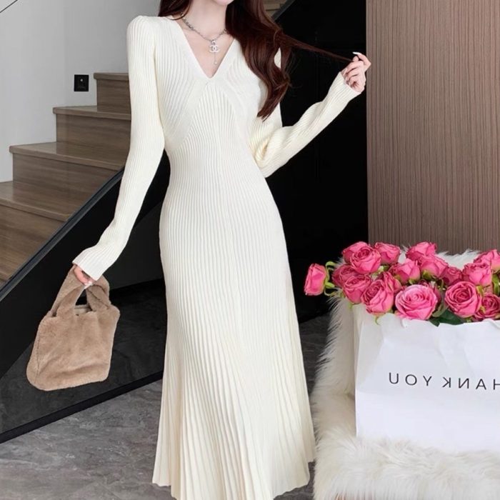 Retro Hong Kong Style Meiko Atmospheric Knitted Dress