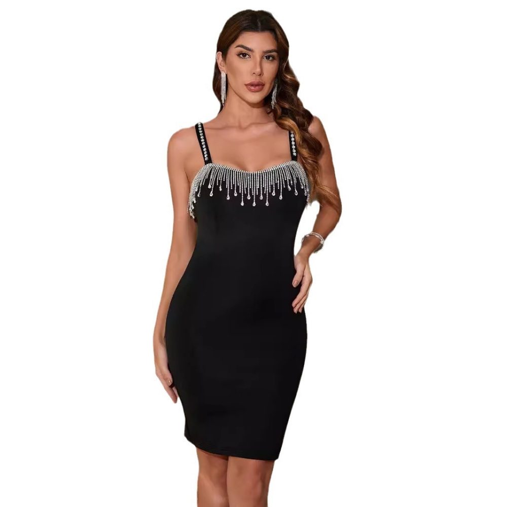 Women Sexy Dress Ladies Party Night Birthday Fringe Slit Sleeveless Body Dress Summer Elegant Sling Short Mini Pencil Skirt - Image 6