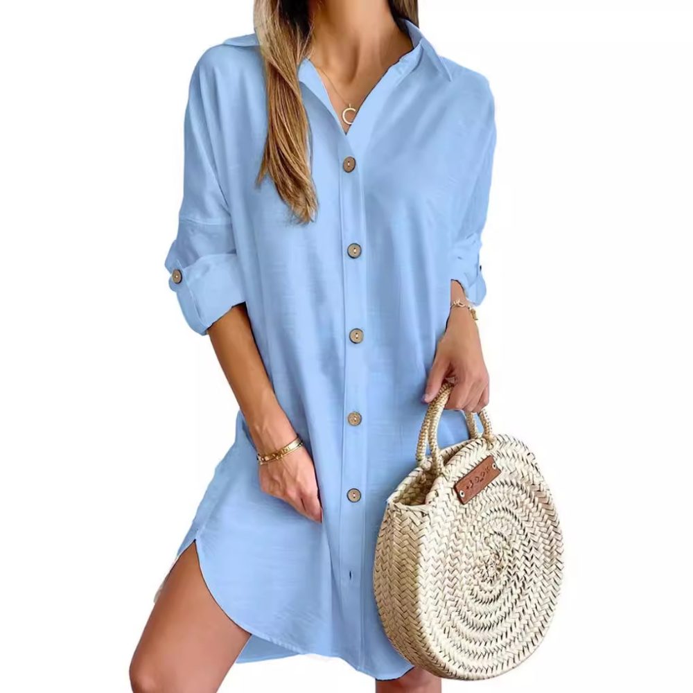 Autumn Leisure Long Sleeve Lapel Button Shirt Dress Womens Clothing - Image 5