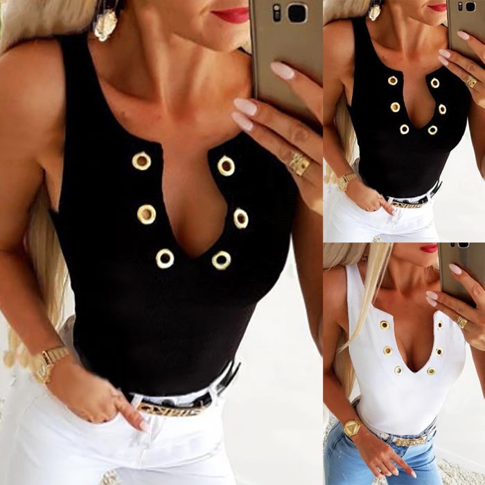 Sleeveless Eyelet Solid Color Fashion Slim Fit Sleeveless Top