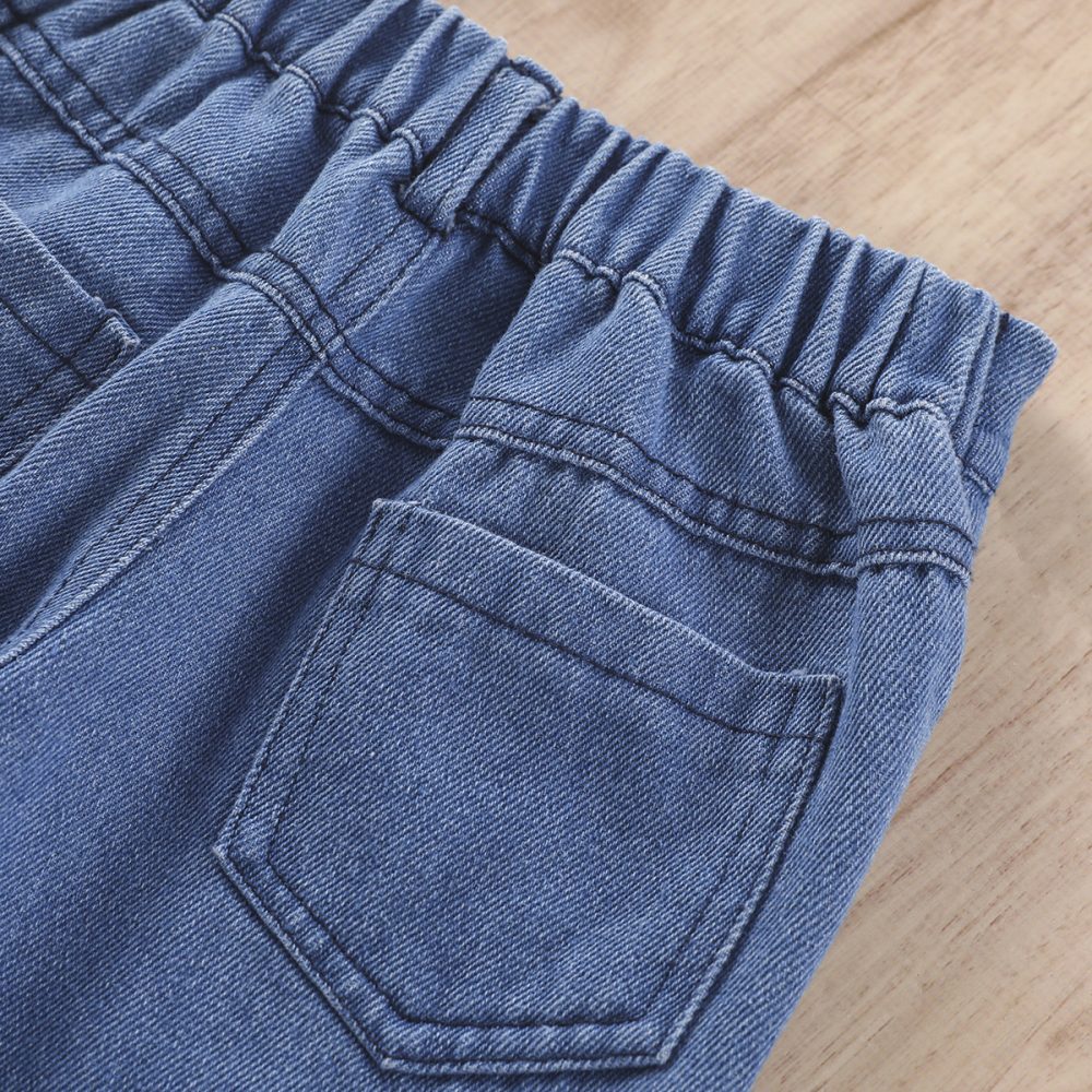 New Girls' Solid Color Sling Top Denim Trousers Suit - Image 6