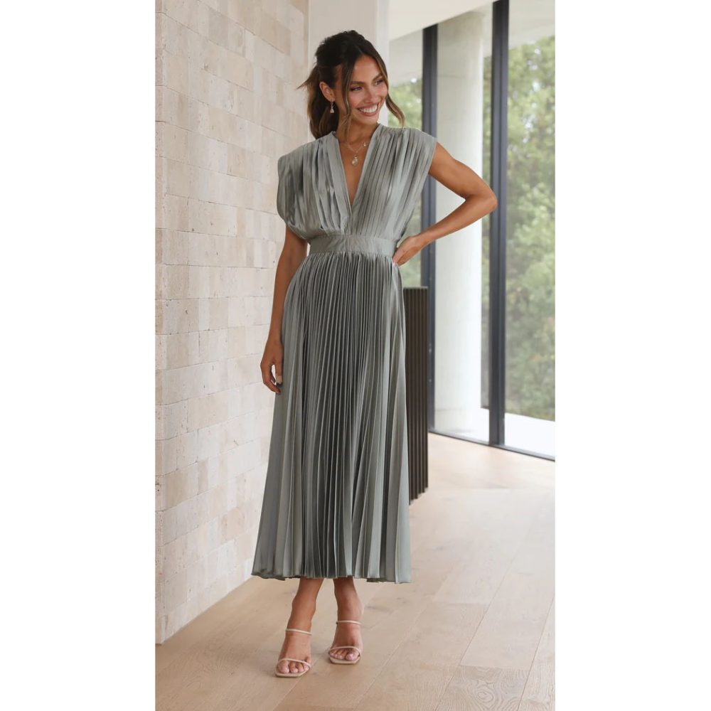 Summer V-neck Pleated Dress INS Fashion Casual Loose Zip Sleeveless Dresses For Women Clothing - Image 8