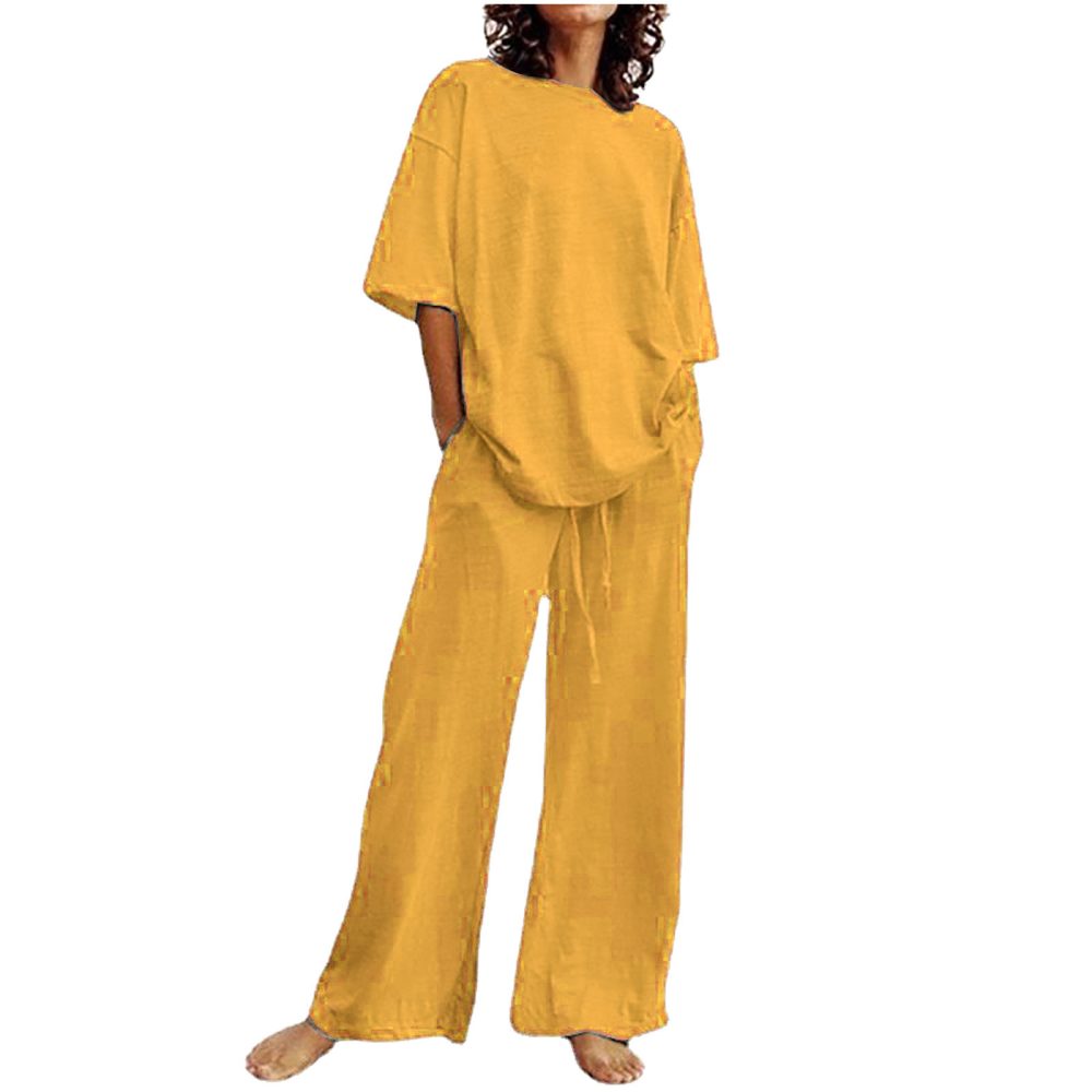 Cotton And Linen Home Solid Color Two-piece Suit - Image 8