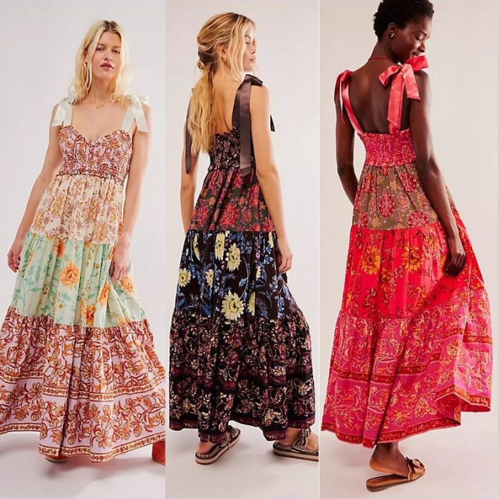 Tube Top Backless Suspender Dress Retro Printed Long Popular Women