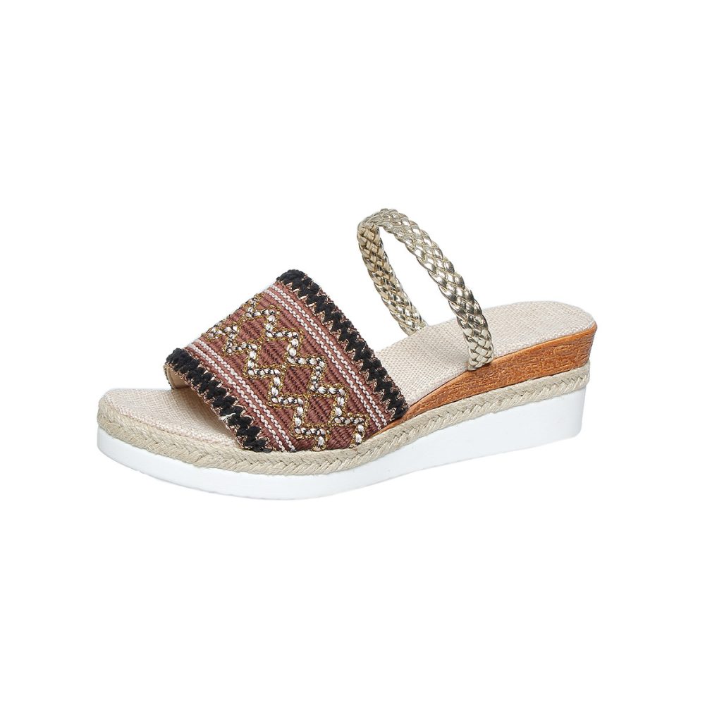 New Color-blocked Wave-patterned Sandals Summer Fashion Wedges Slippers Outdoor Ethnic Style One-line Thick-soled Shoes For Women - Image 8