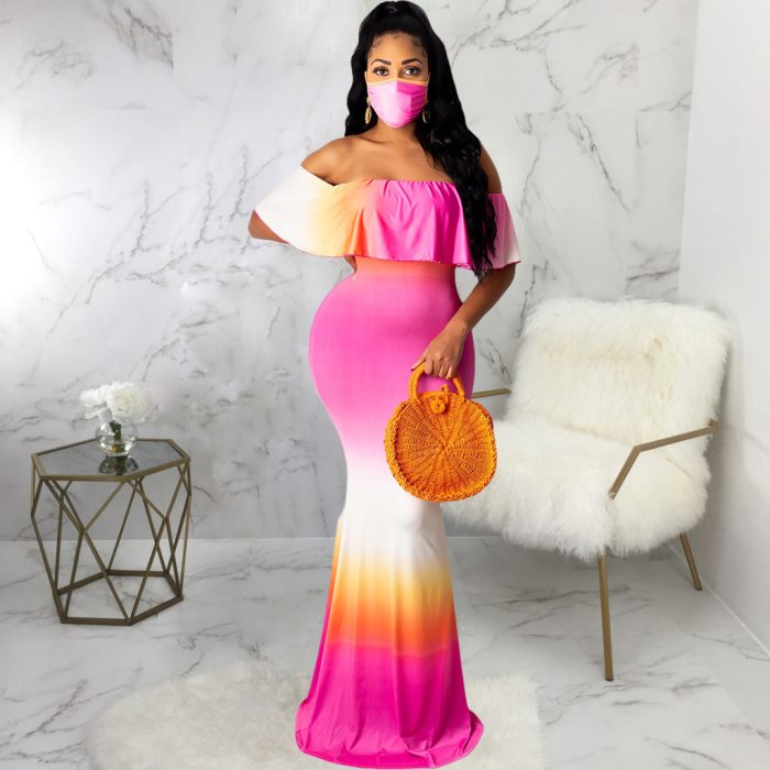 Fashion Digital Printing Off-neck Tube Top Dress