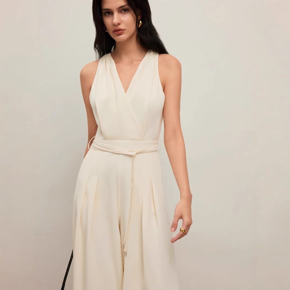 Women's Solid Color And V-neck Sleeveless Fashion Casual Jumpsuit - Image 4