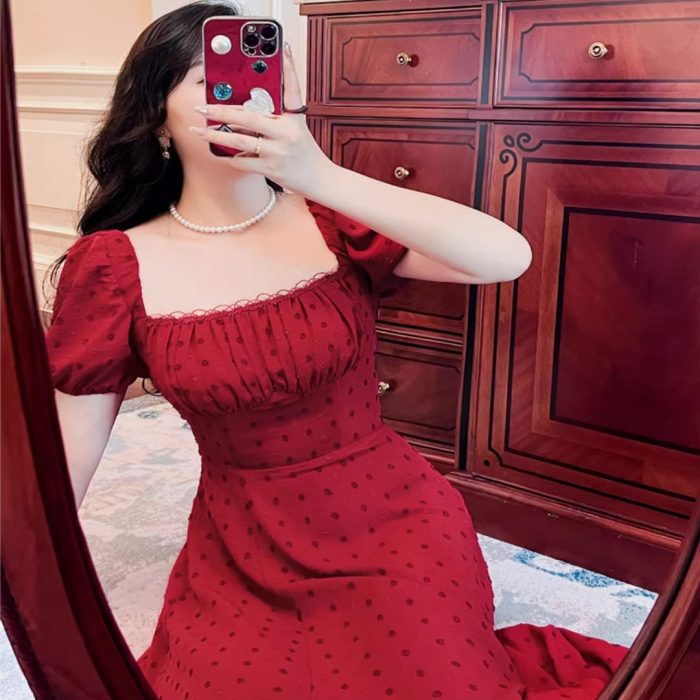 Plus Size Retro Square Collar Fishbone Dress