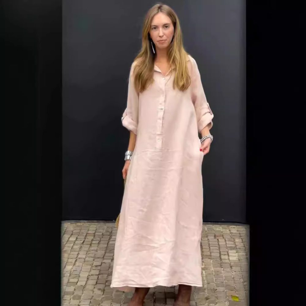 Casual Cotton And Linen Blend Plus Size Dress - Image 3