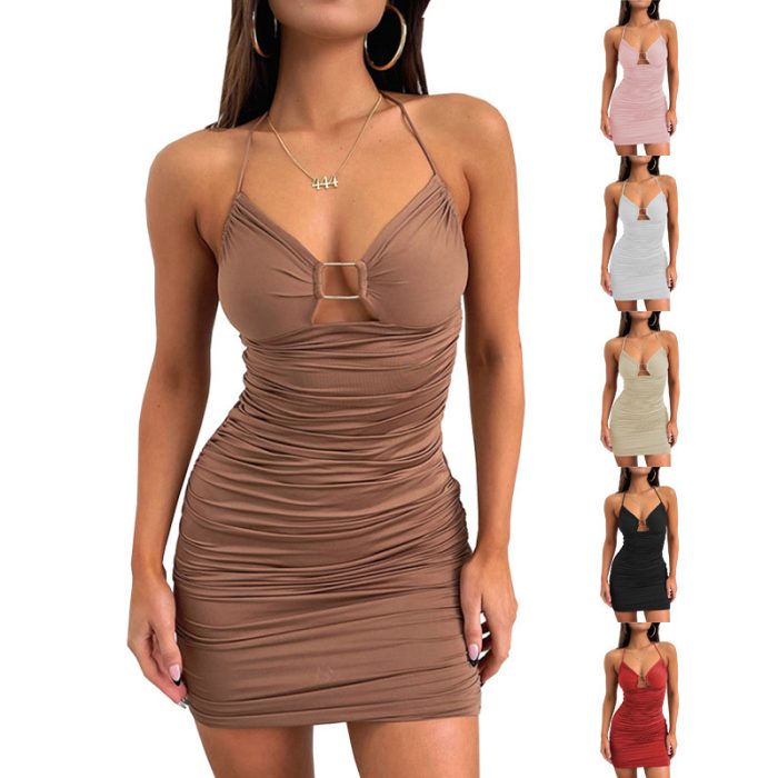 Sexy Suspender Short Dress With Hollow Collar Design And Hip-hugging Dress Summer Womens Clothing