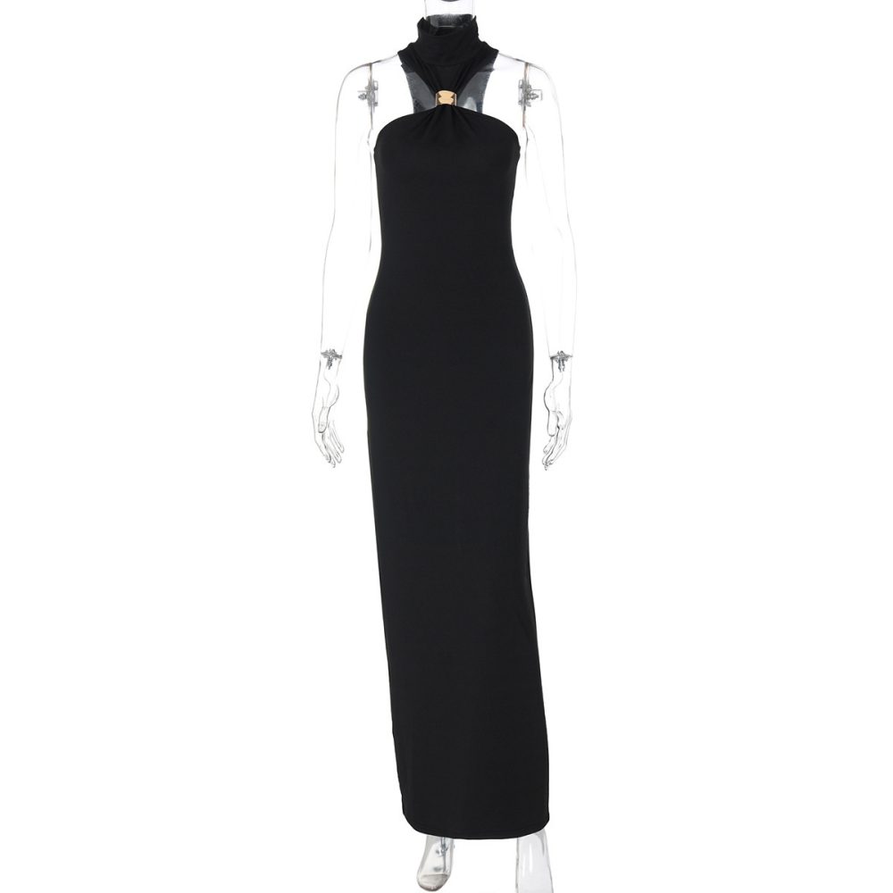 Slim Fit High Neck Sleeveless Slit Dress For Women - Image 6