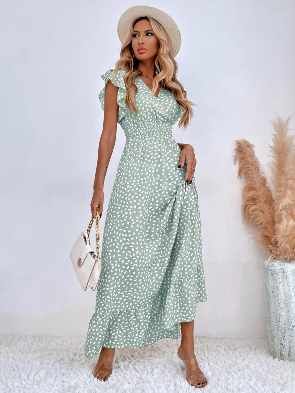 Women's V-neck Dress Summer Ruffled Sleeveless Long Dresses High Waist Clothing - Image 2
