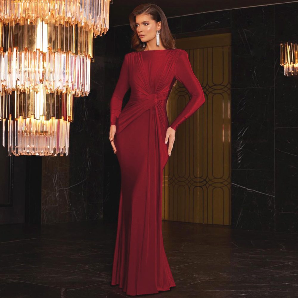 Solid Color Slim Fit Round Neck Long Sleeves Dress - Image 5