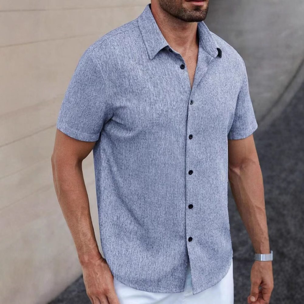 Men's Lapel Cotton And Linen Stripes Jacquard Loose Casual Shirt - Image 2