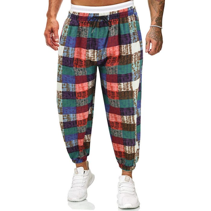 Men's Casual Multicolor Cotton And Linen Loose Low Crotch Trousers