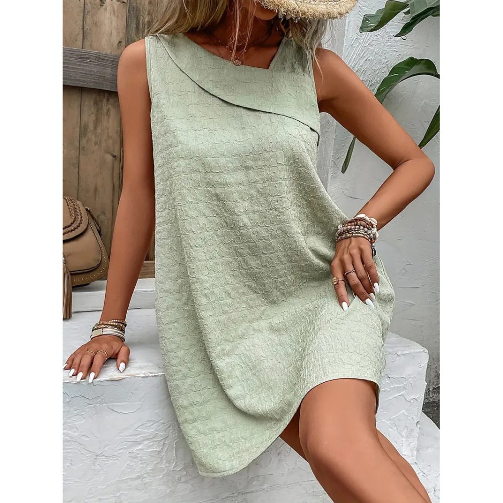 Fashion Solid Color Sleeveless Dress Summer Slim Diagonal-neck Dresses For Womens Clothing - Image 2