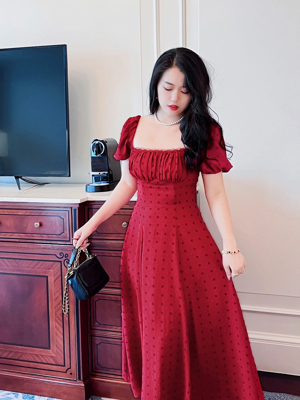 Plus Size Retro Square Collar Fishbone Dress - Image 2