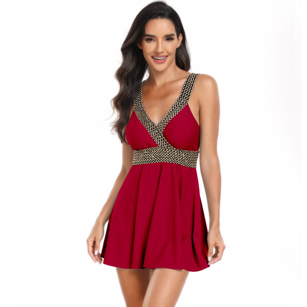 V-neck Printed Swimsuit Dress Summer Beach Vacation Bikini Fashion Womens Clothing - Image 6