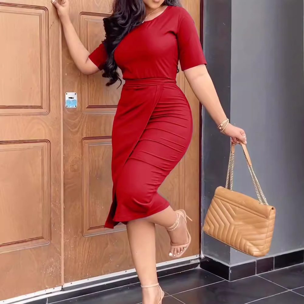 Business Short Sleeve Round Neck Dress - Image 3