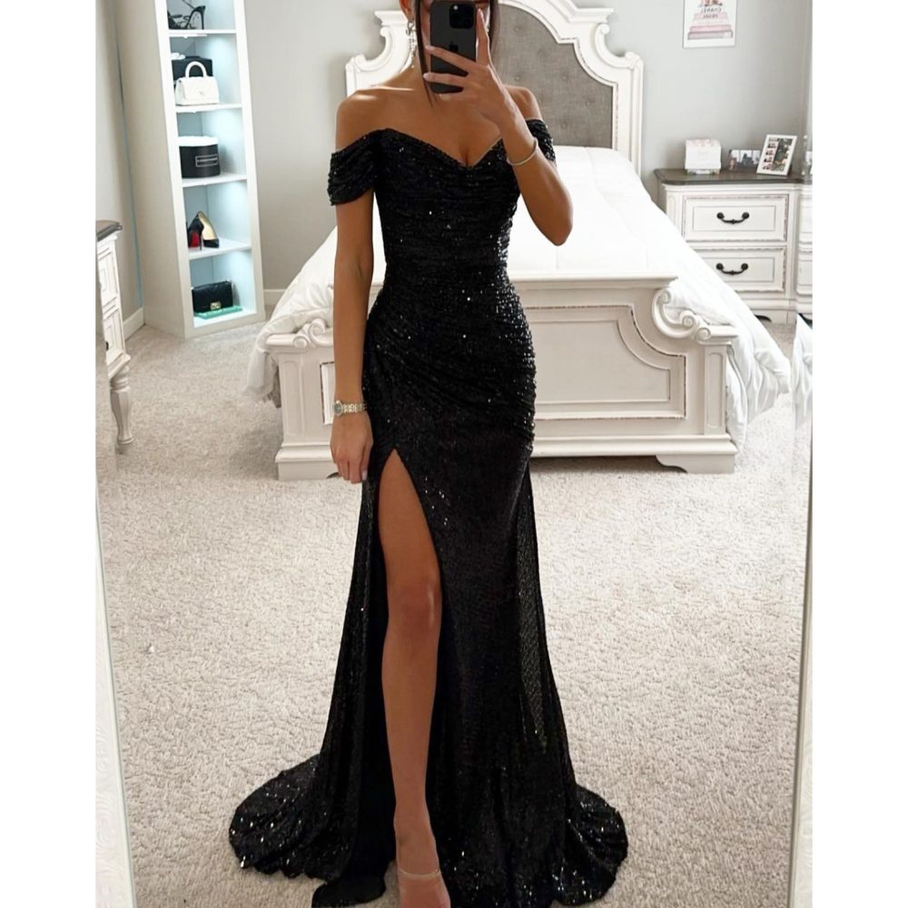 Party Sequins Off-neck Split Dress INS Casual Fashion Dress Women - Image 3