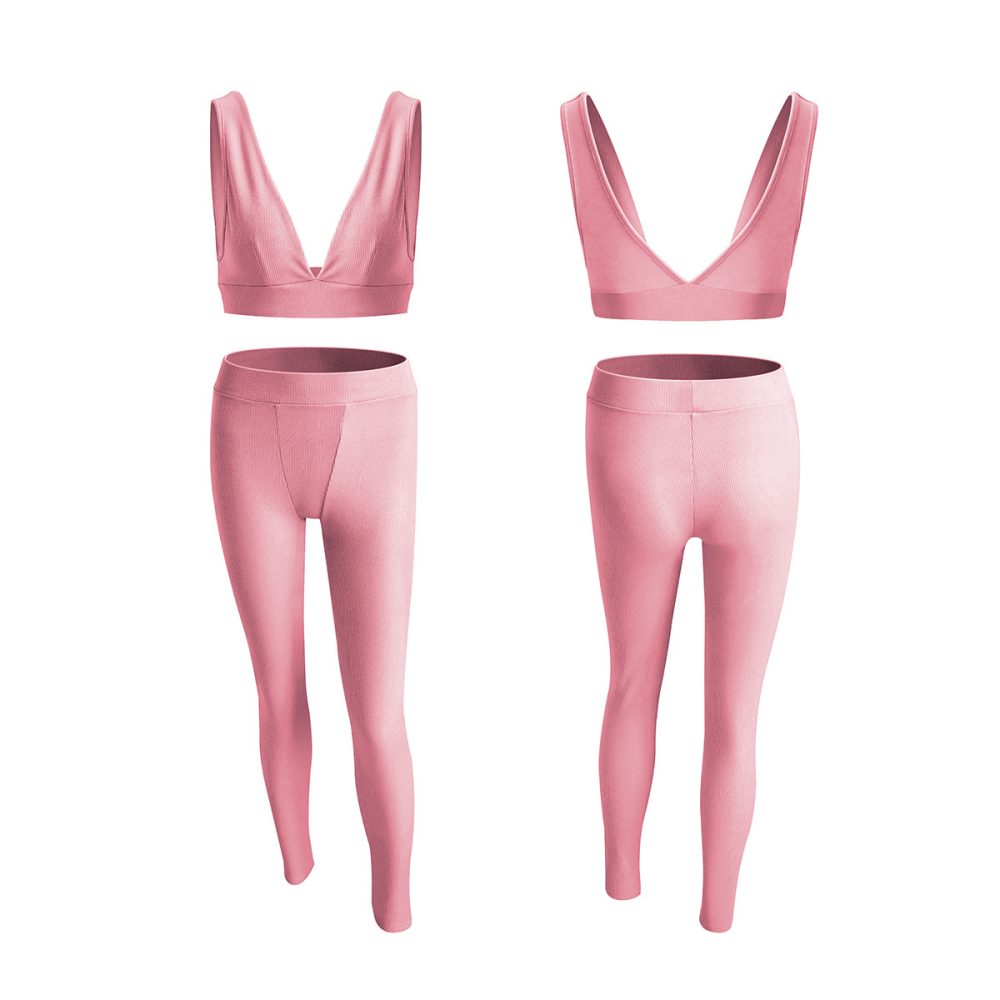 Women's V-neck Sports Yoga Cotton Solid Color Two-piece Set - Image 2
