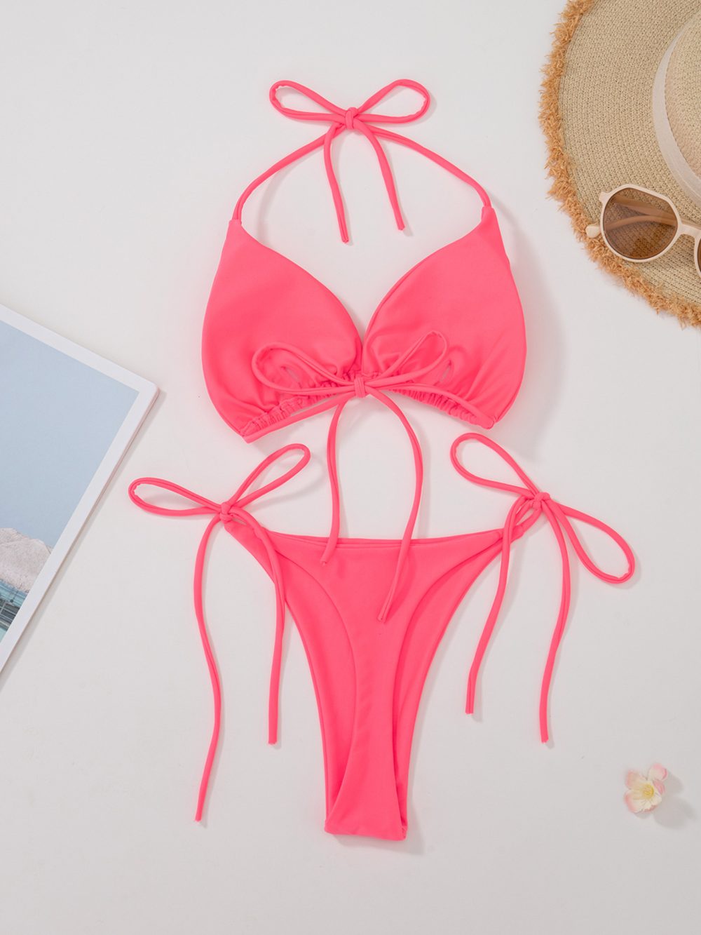 Solid Color Sexy Lace-up Hot Girl Temperament Women's Bikini Swimsuit - Image 9