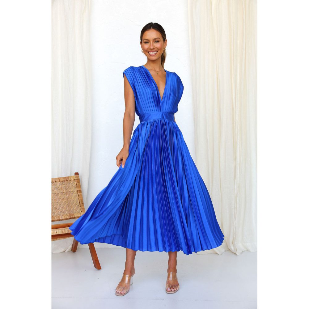 Summer V-neck Pleated Dress INS Fashion Casual Loose Zip Sleeveless Dresses For Women Clothing - Image 5