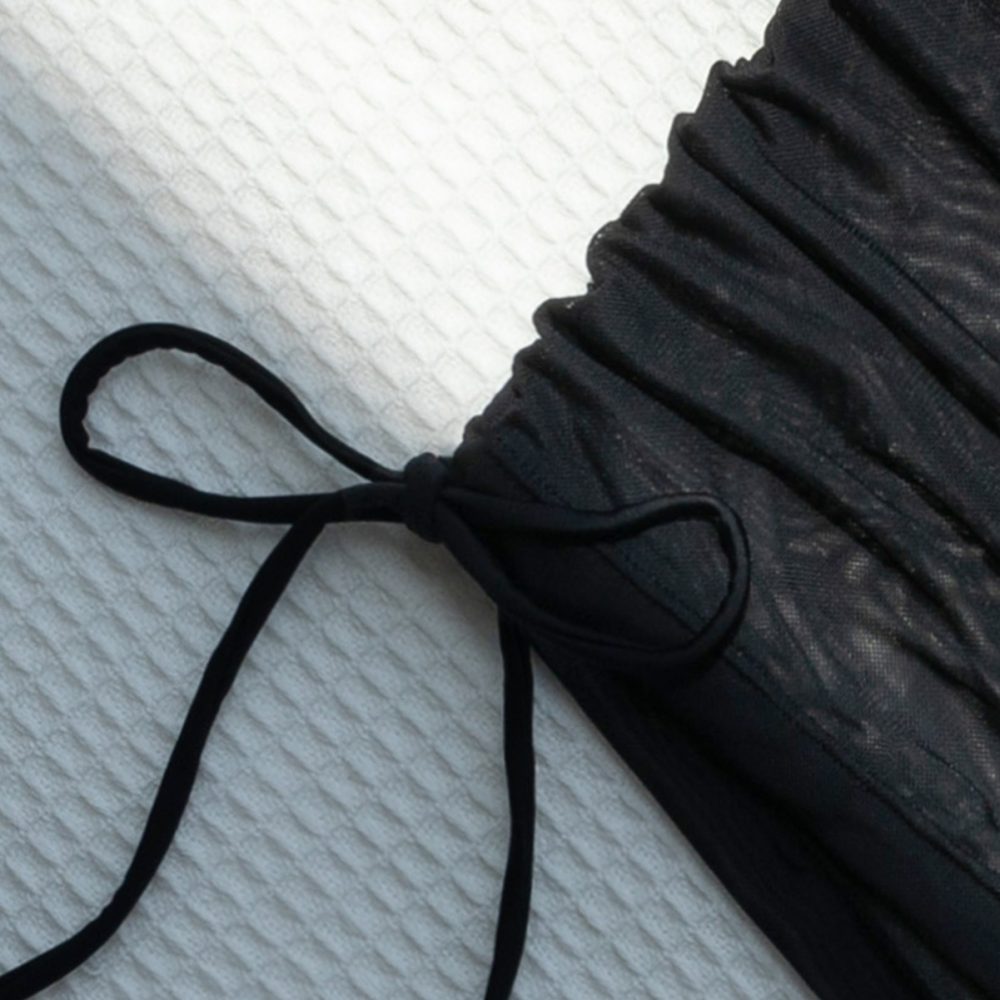 New Solid Color Drawstring Mesh Shorts Sexy Bikini Beach Swimsuit Women - Image 5