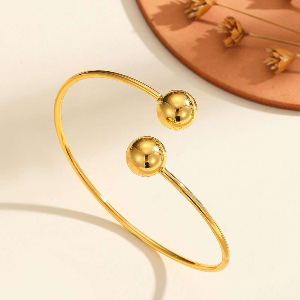 1pcs Copper Plated 18k Gold Double Headed Bead Opening Bracelet, With A Simple Temperament For Women, Suitable For Gatherings, Gifts, And Daily Wear - Image 5