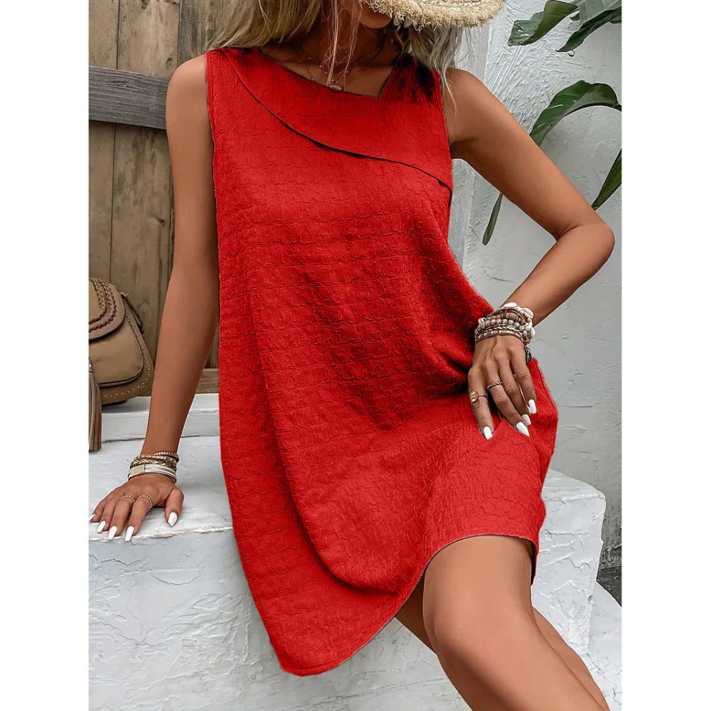 Fashion Solid Color Sleeveless Dress Summer Slim Diagonal-neck Dresses For Womens Clothing - Image 6