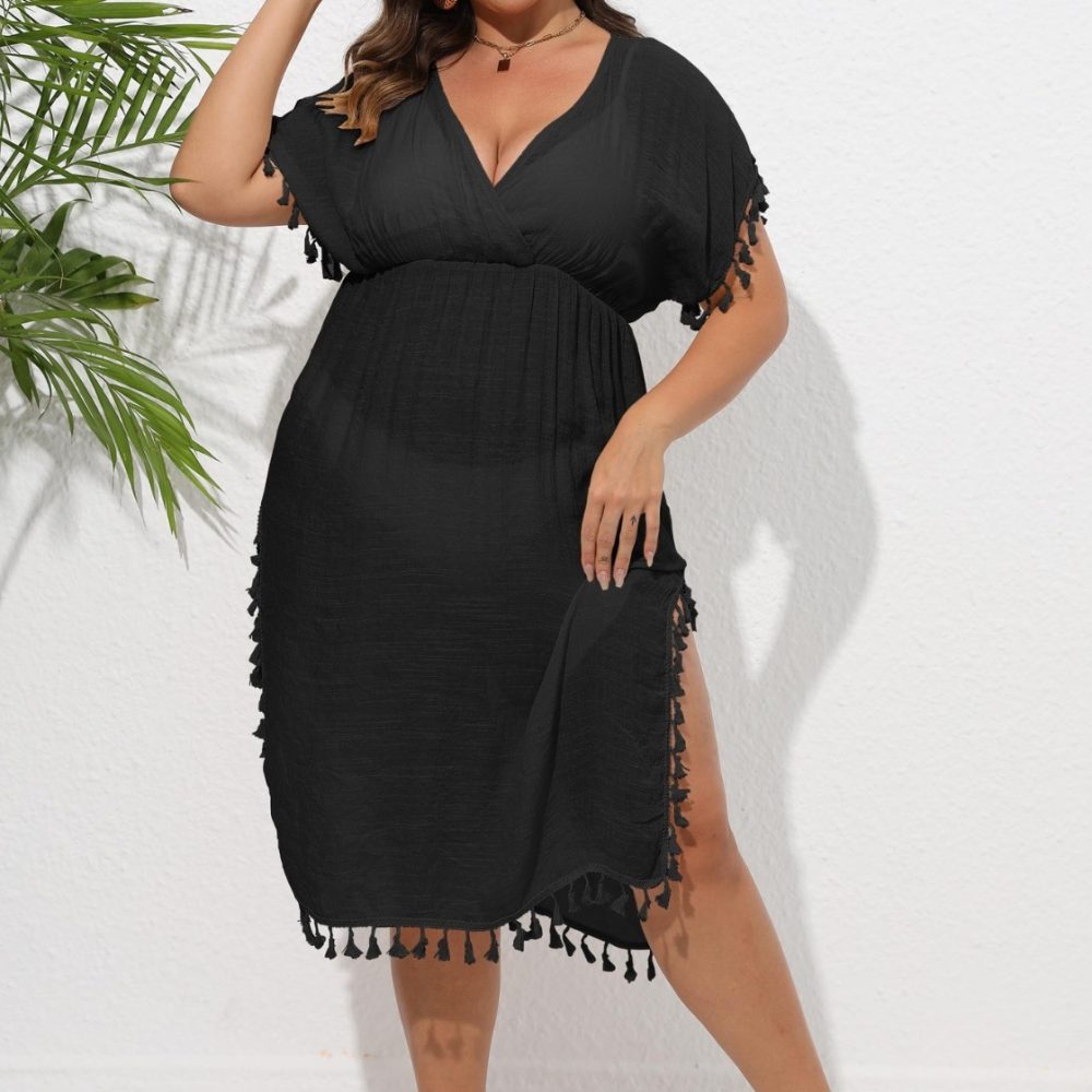 Women's Waist Slit Tassel Vacation Style Dress - Image 4