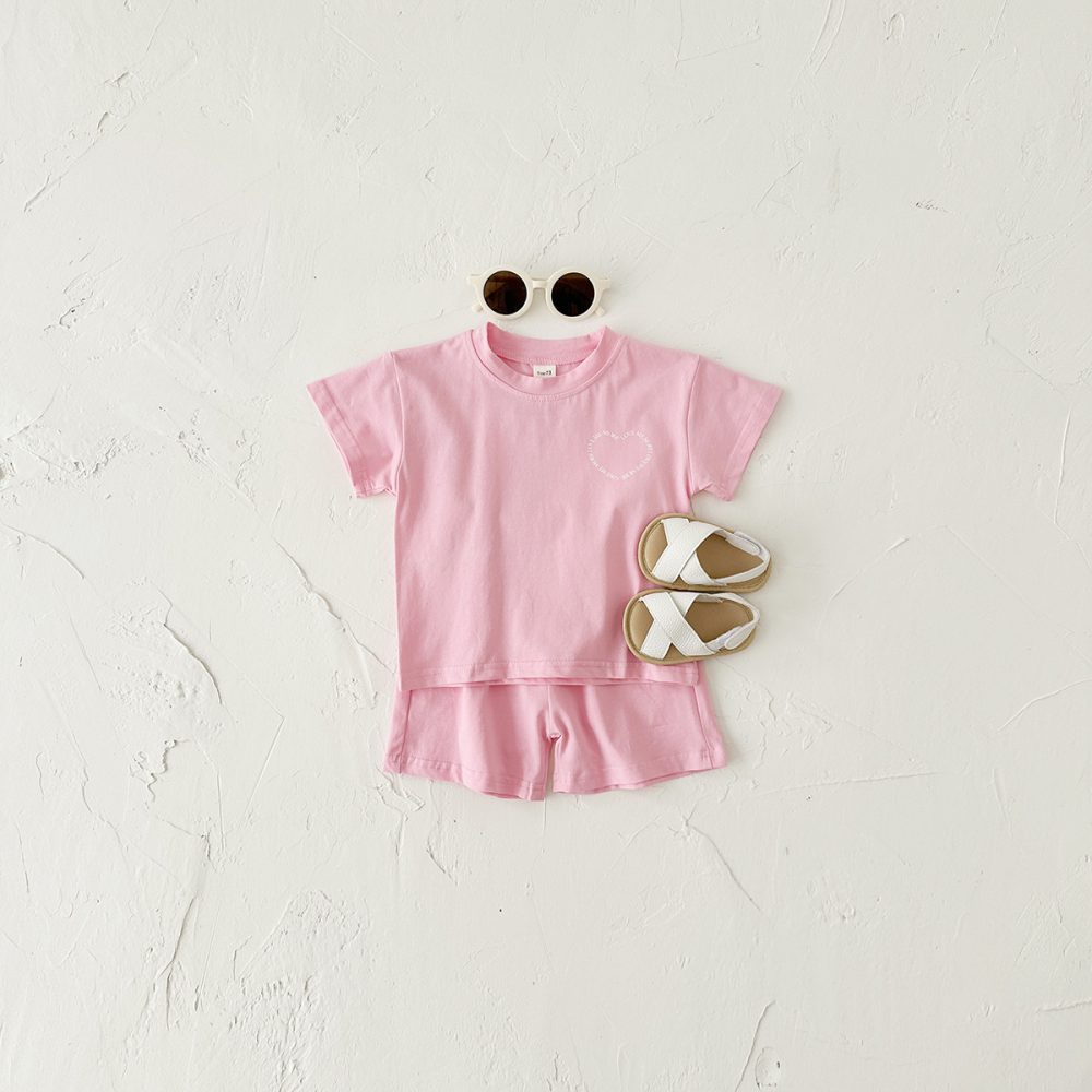 Heart Printing Short Sleeve Suit Korean Style Baby Boys' And Girls' Clothing Two-piece Set - Image 7