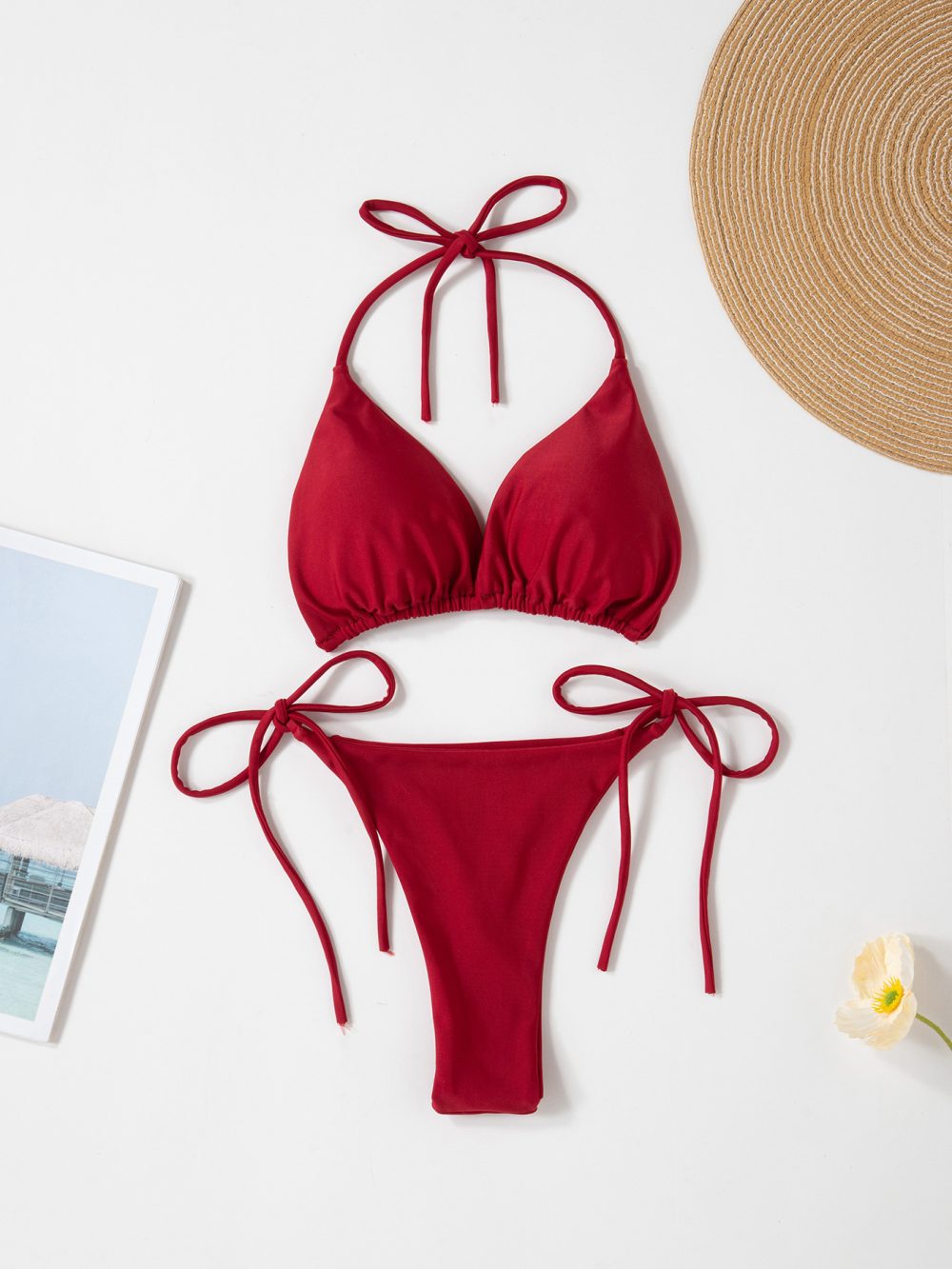 Solid Color Sexy Lace-up Hot Girl Temperament Women's Bikini Swimsuit - Image 6