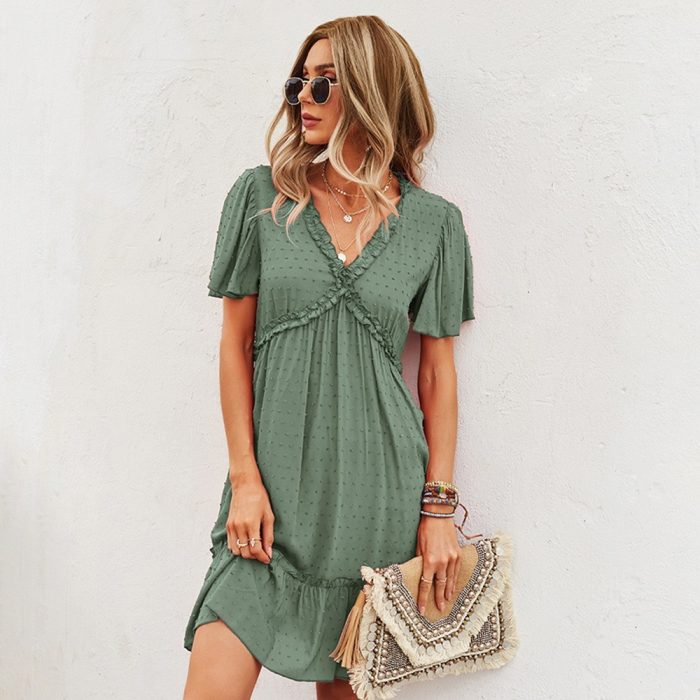 Fashion Women's Wear Summer Short Sleeve Solid Color Dress