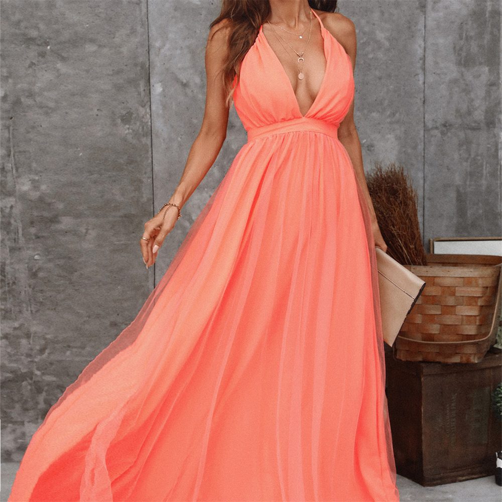 Women's Fashionable Elegant Orange Suspender Gauze Dress - Image 2
