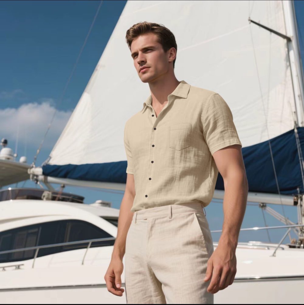 Men's Linen Short-sleeved Shirt - Image 9