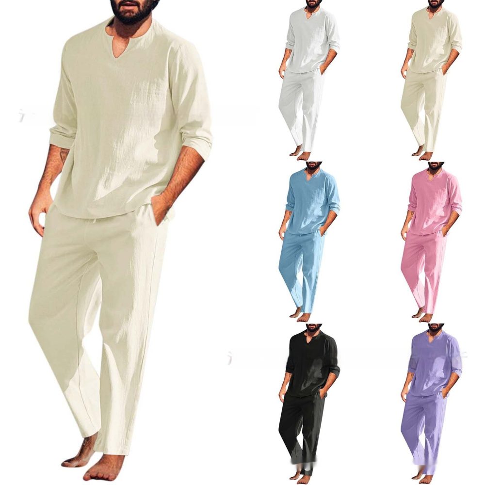 Men's Summer Beach Style Cotton And Linen Suit - Image 2