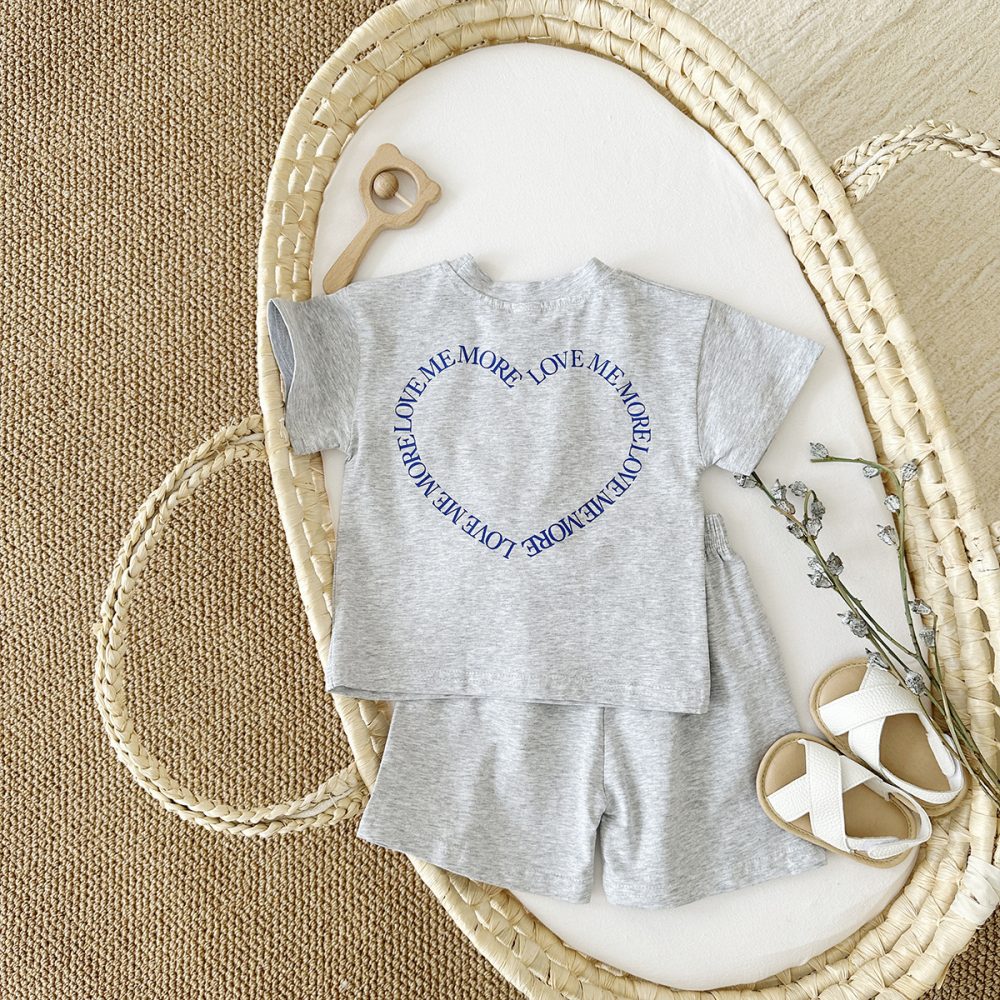 Heart Printing Short Sleeve Suit Korean Style Baby Boys' And Girls' Clothing Two-piece Set - Image 4