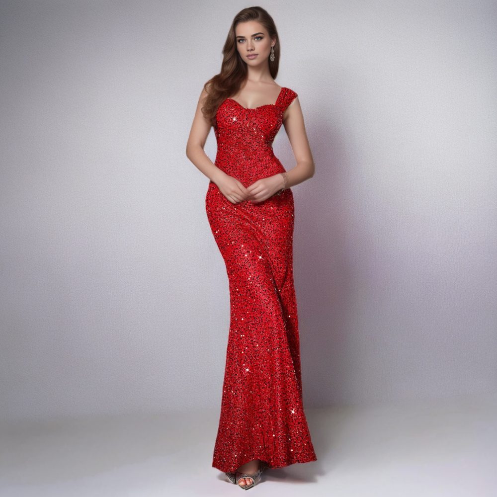 Solid Color And V-neck Sequin Sling High Waist Evening Dress - Image 7