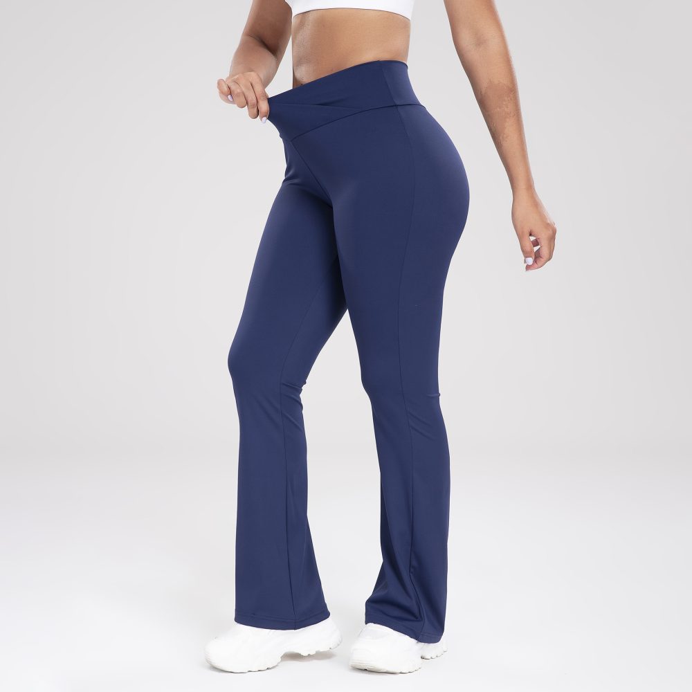 Cross Waist Side Pocket Leisure Sports Bell-bottom Pants Slim Fit Yoga Pants Women - Image 4