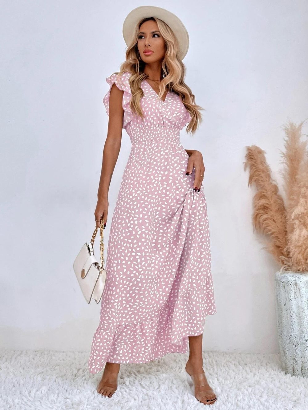Women's V-neck Dress Summer Ruffled Sleeveless Long Dresses High Waist Clothing - Image 5